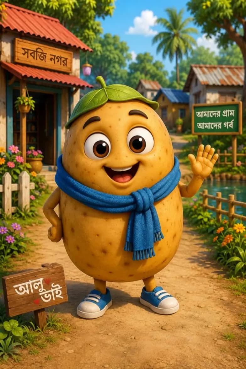 Alu Bhai Walks Village Road Sunrise Smile Speaks Natural Mouth Movement Birds Singing Butterflies Flying