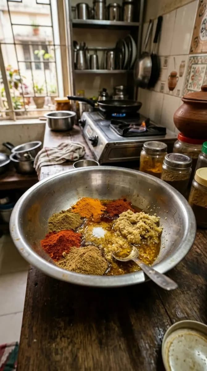Mixing Fresh Beef With Spices In Steel Bowl Bangladeshi Kitchen 4k Slow Motion