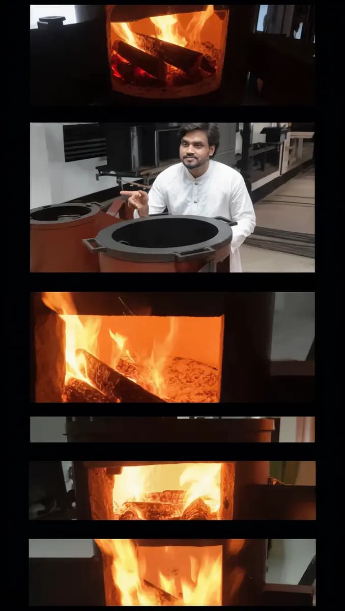 Confident Bangladeshi Business Owner Presenting Maxen Bd Wood Burning Stove
